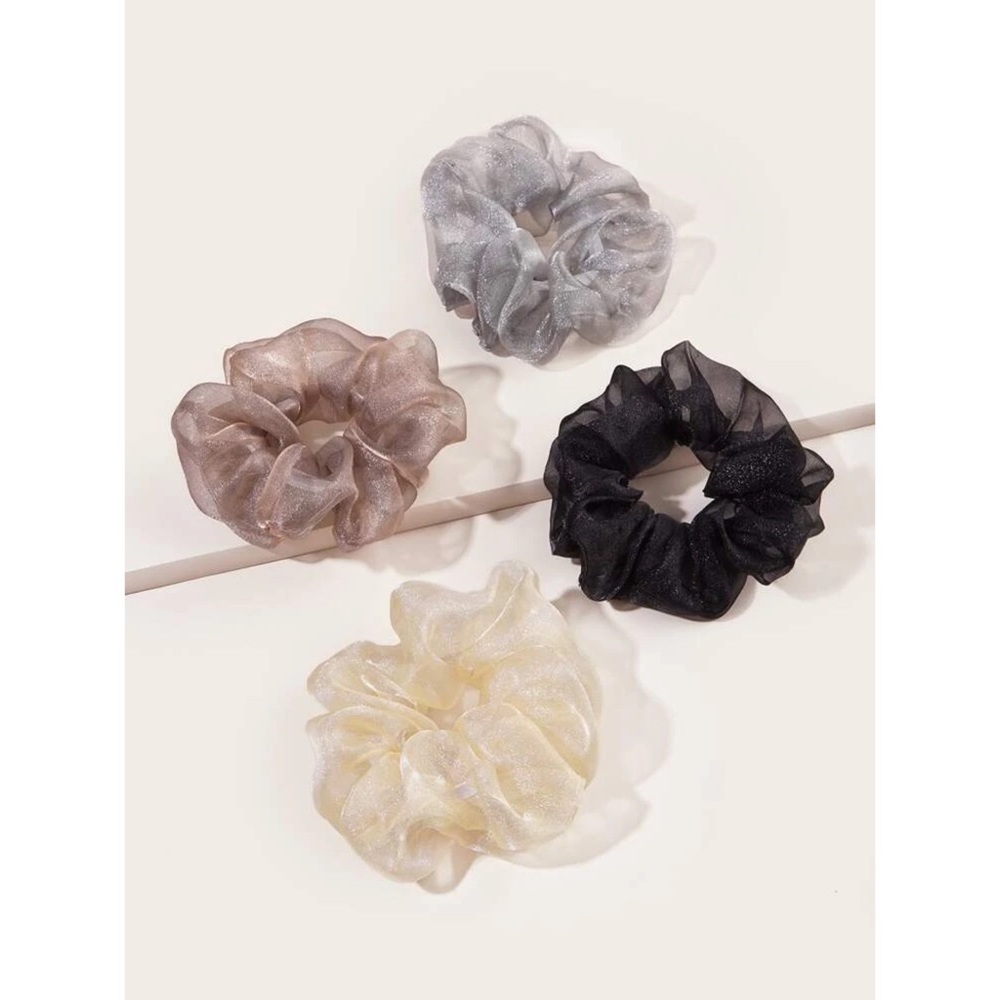 4 Pack Pleated Mesh Scrunchies - Picture 1 of 3